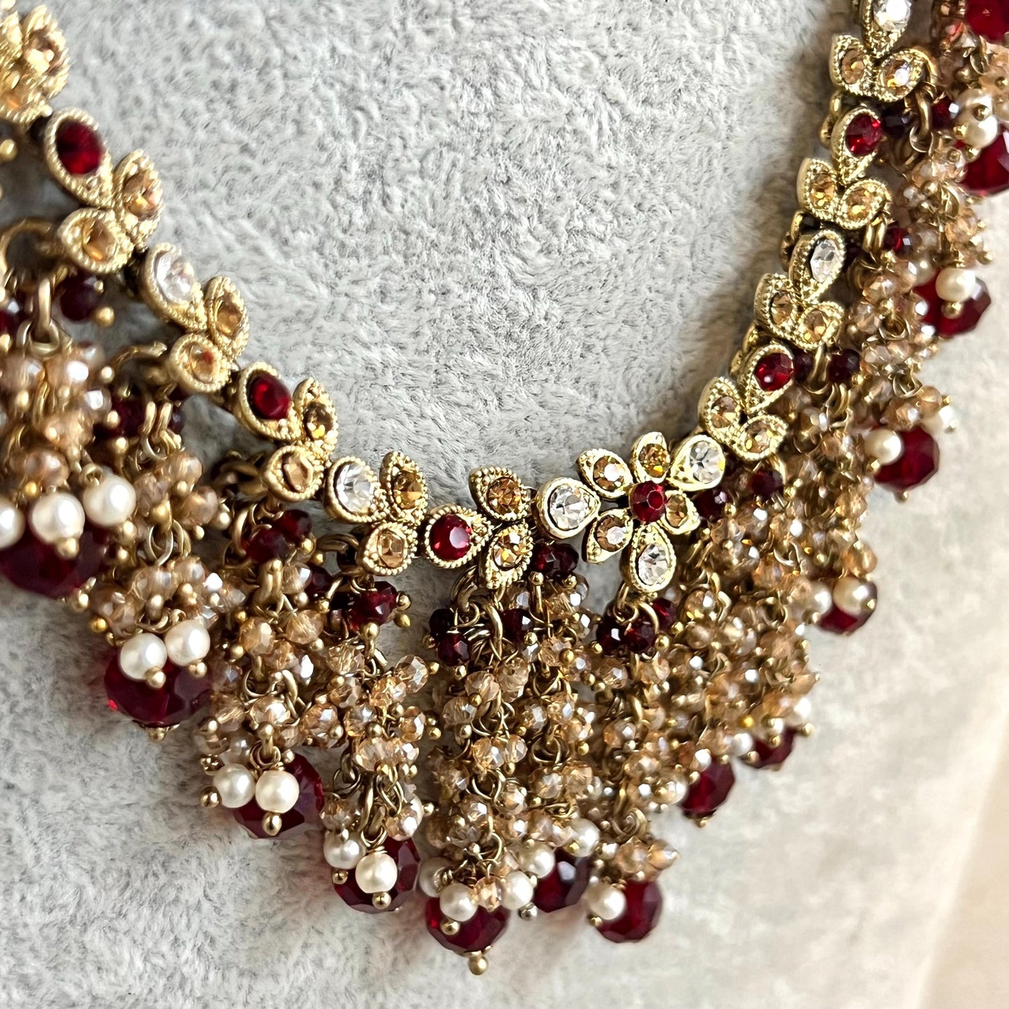 Bridal Maroon/Golden Long Mala/ Haar/ Long Necklace/ Unique Style/ Indian/ Pakistani/Fashion Jewellery/ Gift for Women