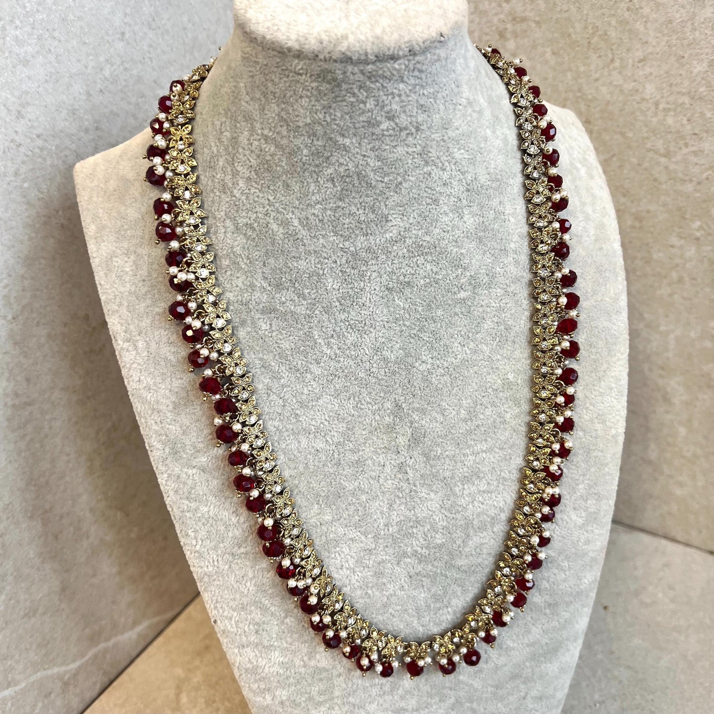 Bridal Maroon/Golden Long Mala/ Haar/ Long Necklace/ Unique Style/ Indian/ Pakistani/Fashion Jewellery/ Gift for Women