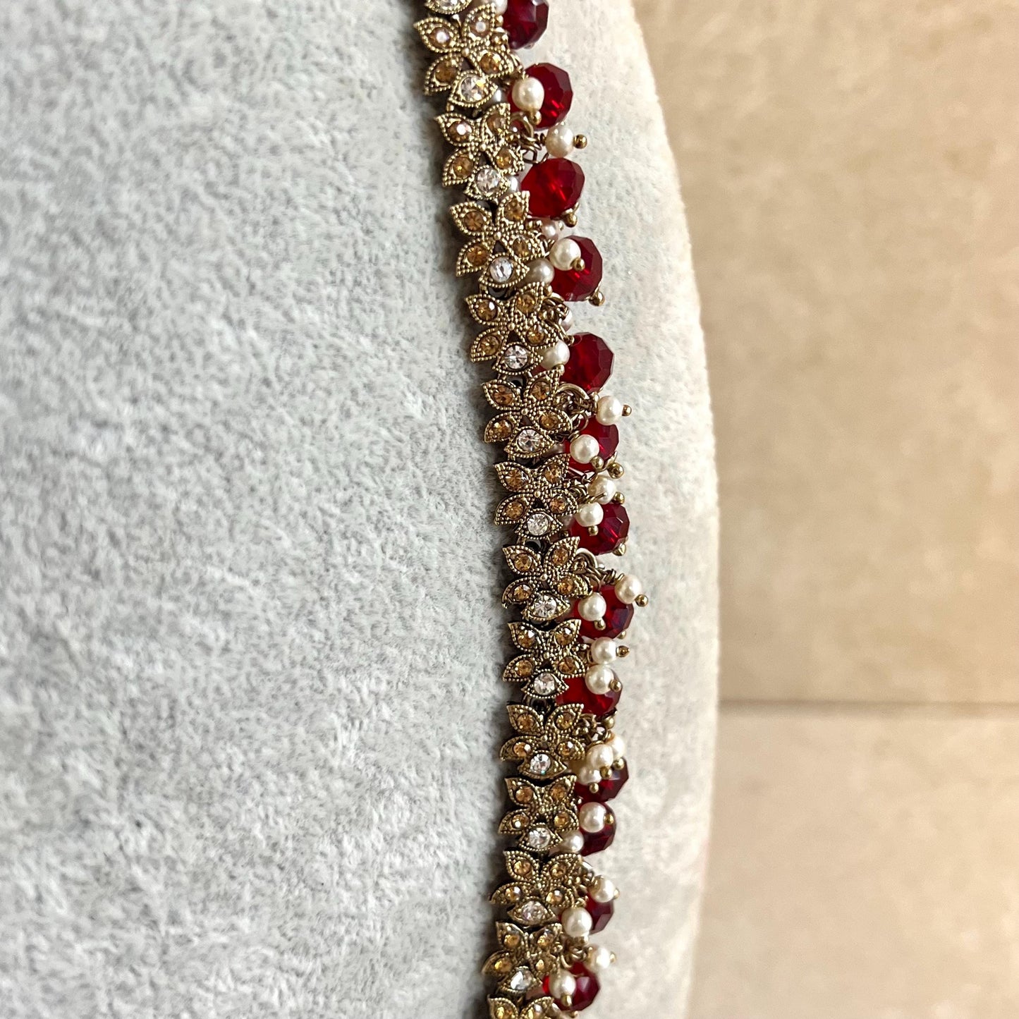 Bridal Maroon/Golden Long Mala/ Haar/ Long Necklace/ Unique Style/ Indian/ Pakistani/Fashion Jewellery/ Gift for Women