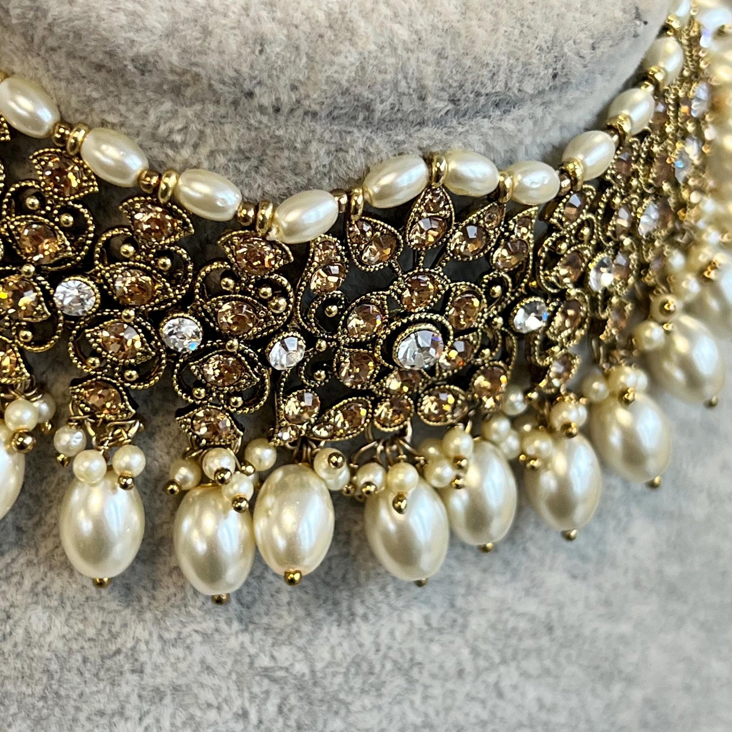 Choker Only- Golden/ Unique Style/ Indian/ Pakistani/Fashion Jewellery/ Gift for Women Golden Clear Rhinestone pearls