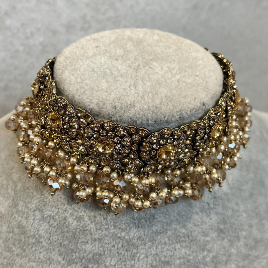 Choker Only- Golden/ Unique Style/ Indian/ Pakistani/Fashion Jewellery/ Gift for Women Golden Bronze Rhinestone Champagne Beads