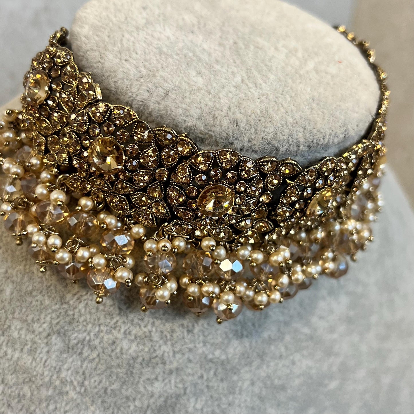 Choker Only- Golden/ Unique Style/ Indian/ Pakistani/Fashion Jewellery/ Gift for Women Golden Bronze Rhinestone Champagne Beads