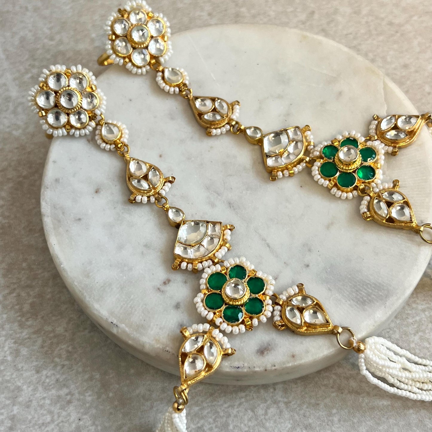 Green Real Kundan Hand Harness x1 Single/ Fashion Jewellery/ Gift for Women/Indian/Pakistani style /Haathphool/Hand Accessory High Quality