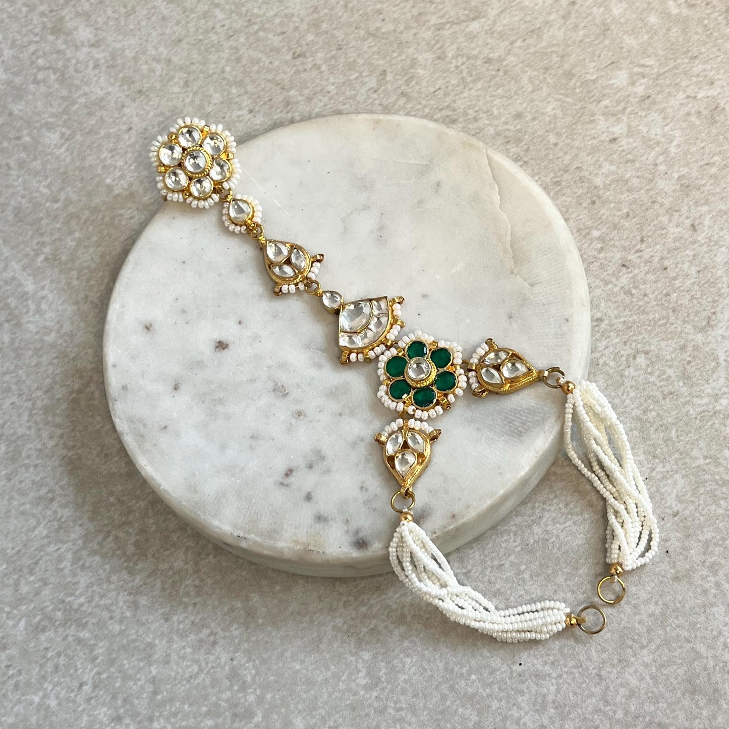 Green Real Kundan Hand Harness x1 Single/ Fashion Jewellery/ Gift for Women/Indian/Pakistani style /Haathphool/Hand Accessory High Quality