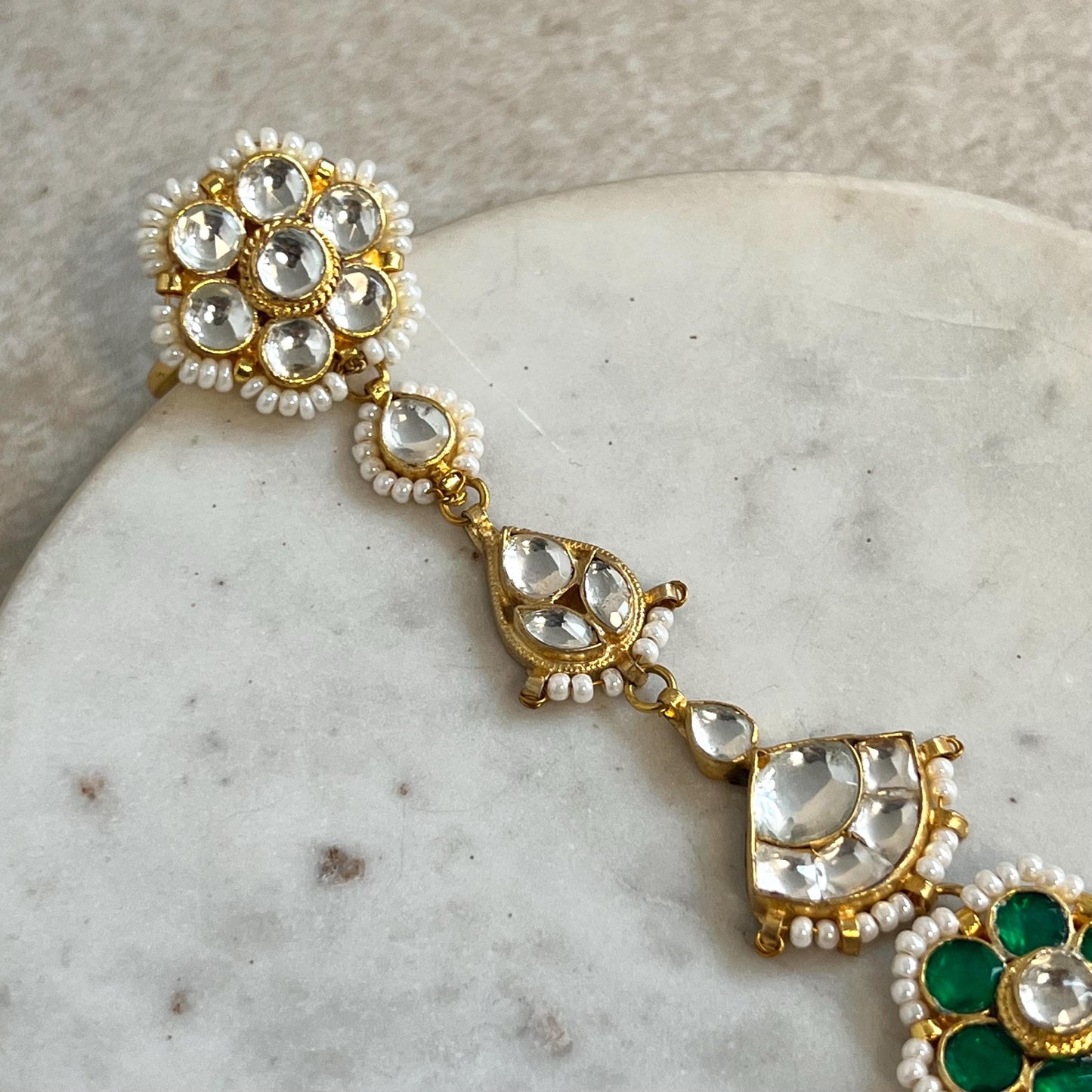 Green Real Kundan Hand Harness x1 Single/ Fashion Jewellery/ Gift for Women/Indian/Pakistani style /Haathphool/Hand Accessory High Quality