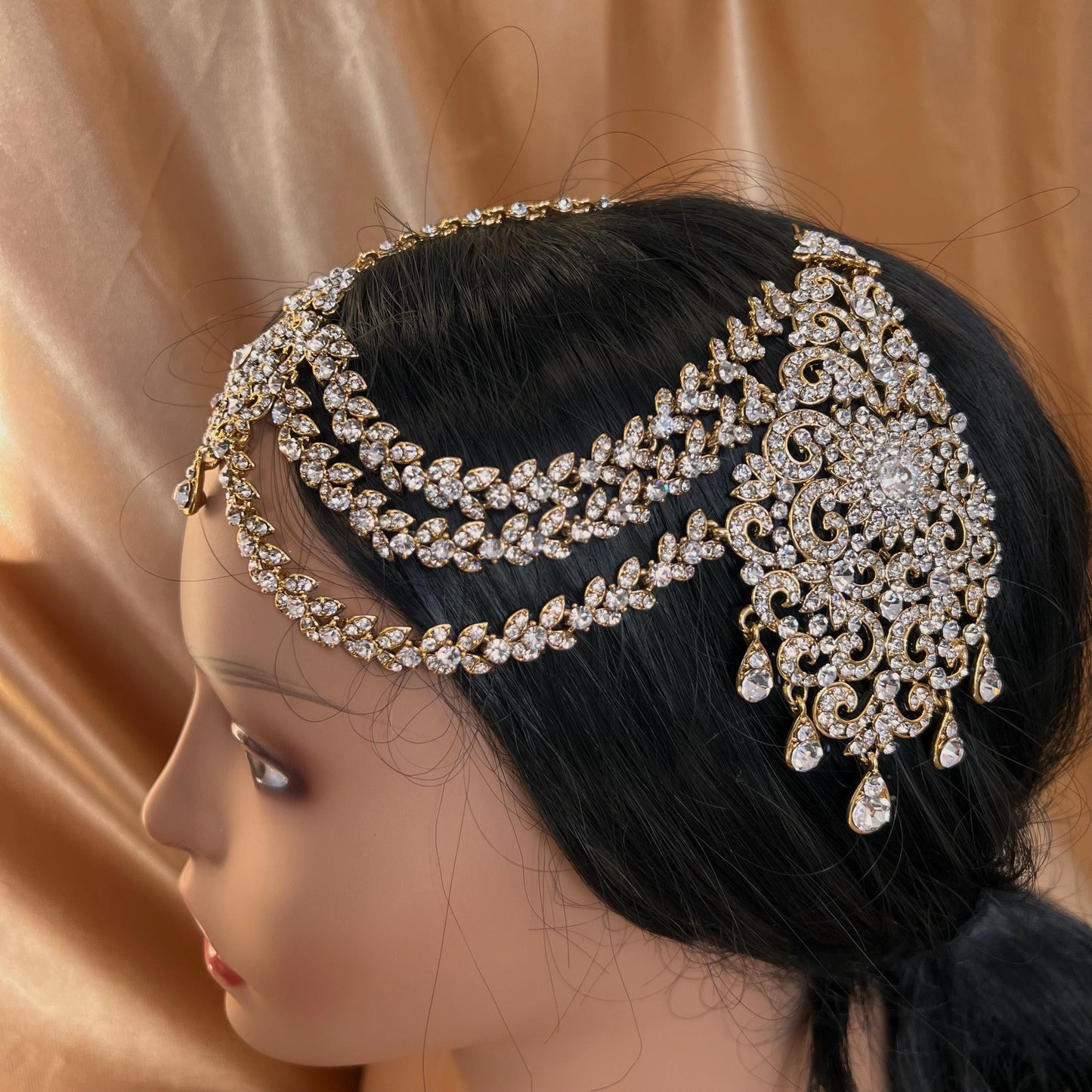 New Fashion Fancy Jhumar! Jhoomar Passa with Tikka One Piece Stylish Trending Indian Pakistani Style Bollywood Antique Gold Clear Rhinestone