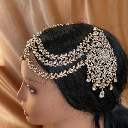 New Fashion Fancy Jhumar! Jhoomar Passa with Tikka One Piece Stylish Trending Indian Pakistani Style Bollywood Antique Gold Clear Rhinestone