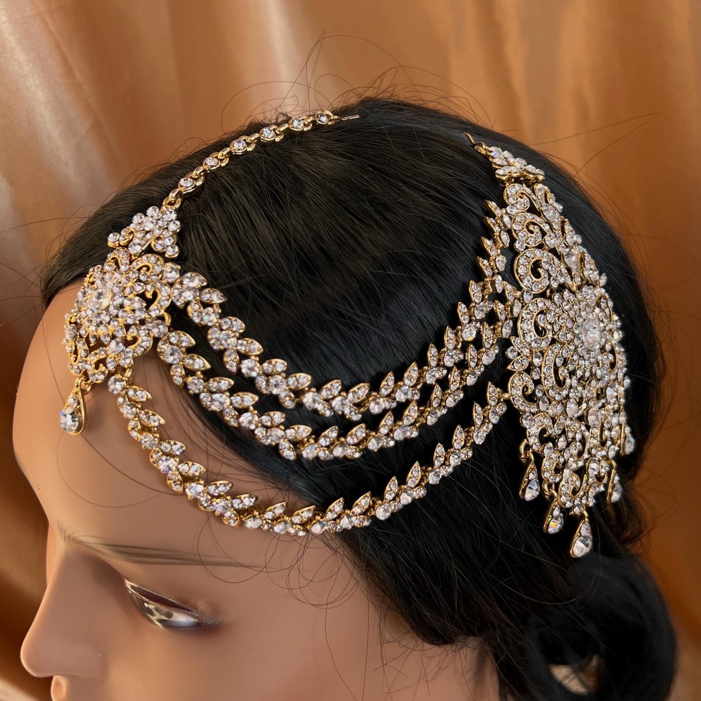 New Fashion Fancy Jhumar! Jhoomar Passa with Tikka One Piece Stylish Trending Indian Pakistani Style Bollywood Antique Gold Clear Rhinestone