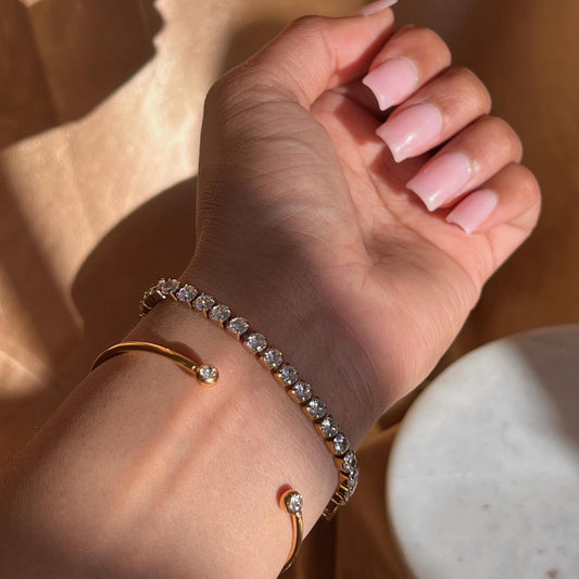 Stainless Steel Gold Tennis Bracelet and Bangle 2 Pack Fashion Accessories Gift High Quality Sale