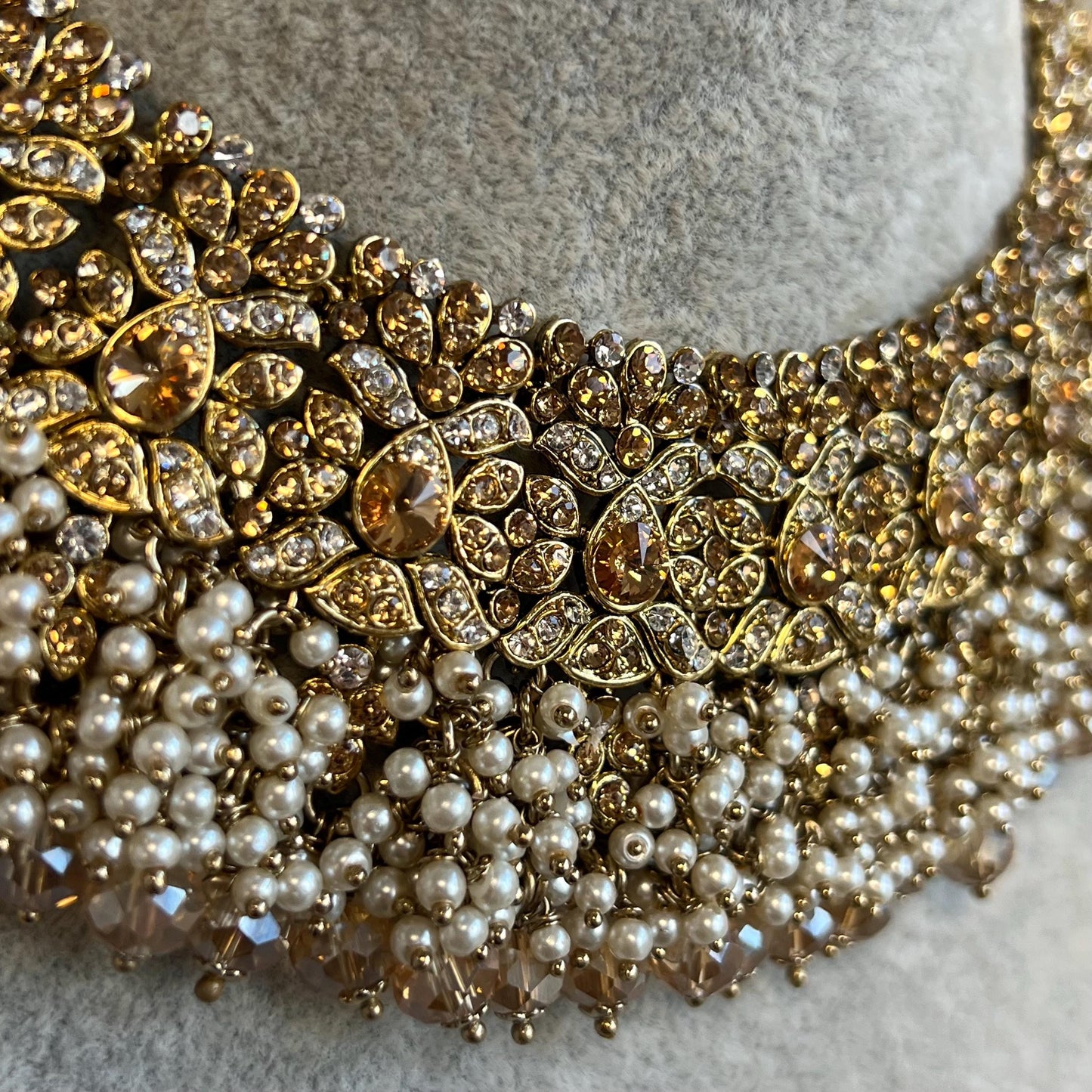 Antique Gold Necklace Only Golden Clear Rhinestone 2 inch Adjustable Jewellery Indian Pakistani Fashion Wedding Gift Bridal Guest Heavy