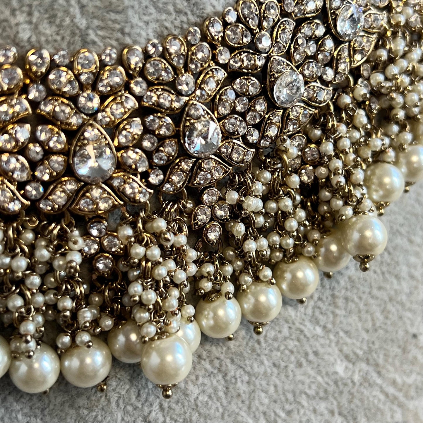 Antique Gold Necklace Only Clear Rhinestone 2 inch Adjustable Jewellery Indian Pakistani Fashion Wedding Gift Bridal Guest Heavy