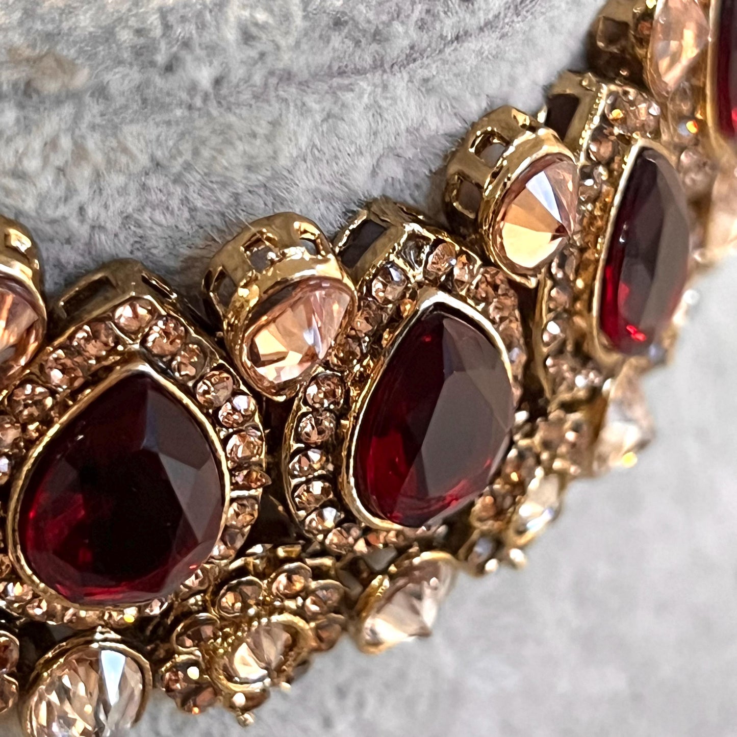 Maroon Choker only Antique Gold Champagne Crystal Rhinestone 1 inch High Quality
