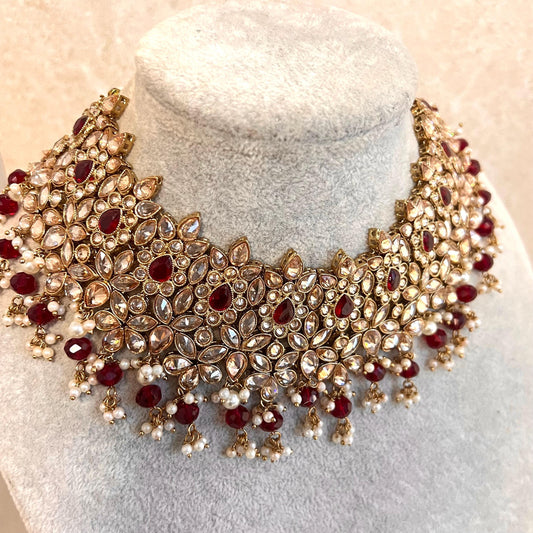 Maroon & Champagne Necklace/Maroon Jewellery/Maroon Necklaces/Pakistani Style/ Wedding/ Fashion Jewellery