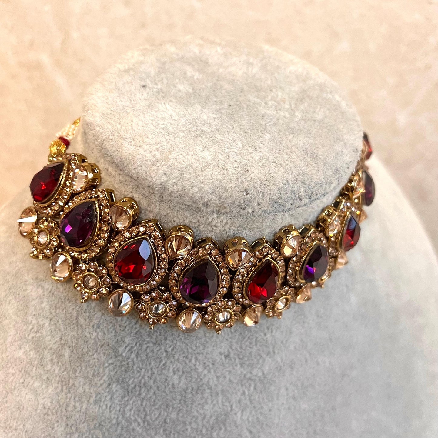 Maroon Purple Choker only Antique Gold Champagne Crystal Rhinestone 1 inch High Quality