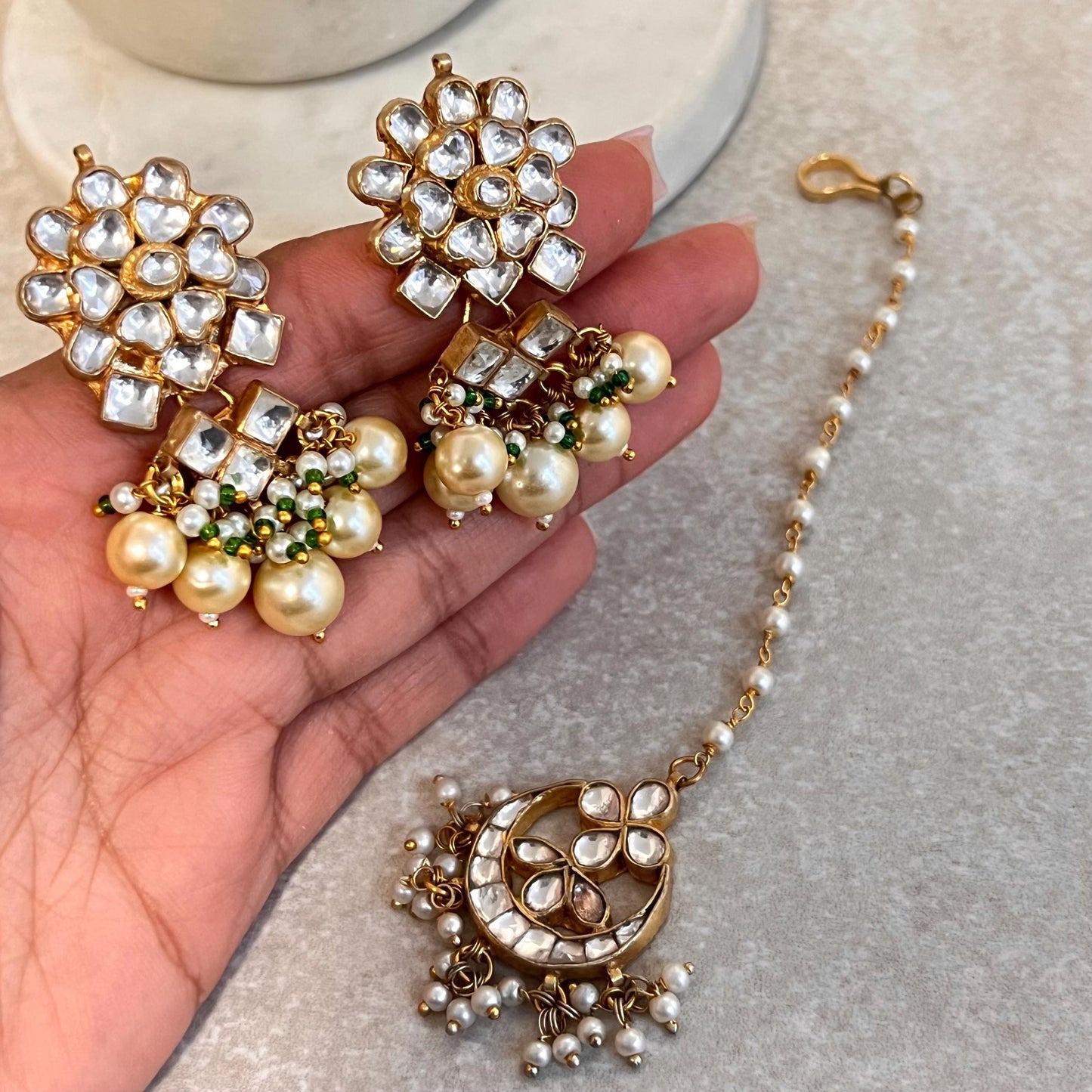 Kundan Stud Earring Tikka/ Tikli/ Bright Gold Pearl High Quality Punjabi Indian Pakistani Fashion Jewellery/Maang Tikkas
