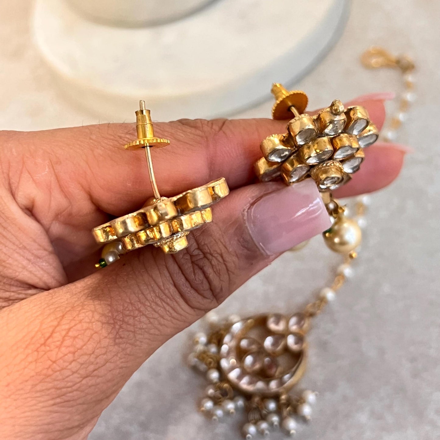 Kundan Stud Earring Tikka/ Tikli/ Bright Gold Pearl High Quality Punjabi Indian Pakistani Fashion Jewellery/Maang Tikkas