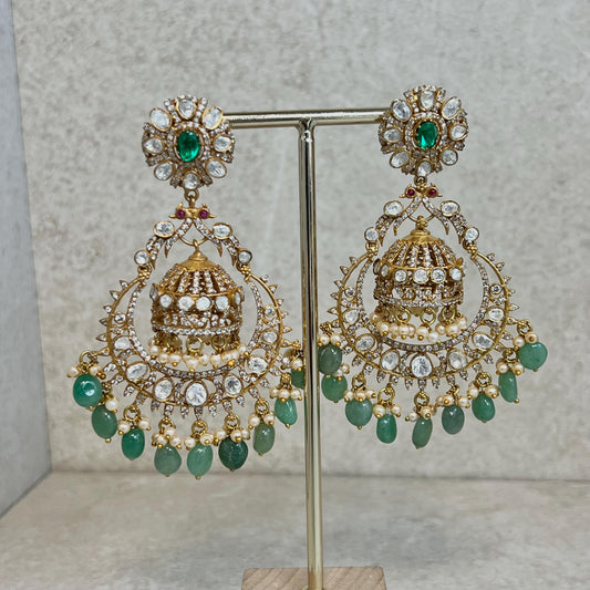 Gold Plated Indian Kundan Mint Jhumka Earrings/Kundan Jewels/Mint Kundan Earrings/Gold Plated Earrings/Jhumka Earrings/Large Kundan Earrings