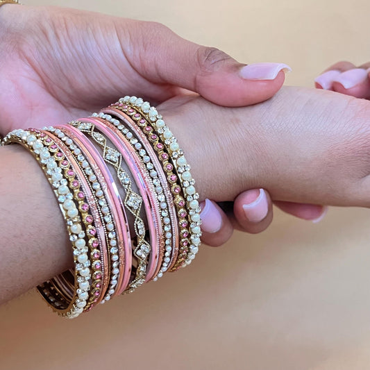 Small Pink Pearly  Bangle Set - Both Arms Indian/ Pakistani/Jewelley/ Fashion Bracelet