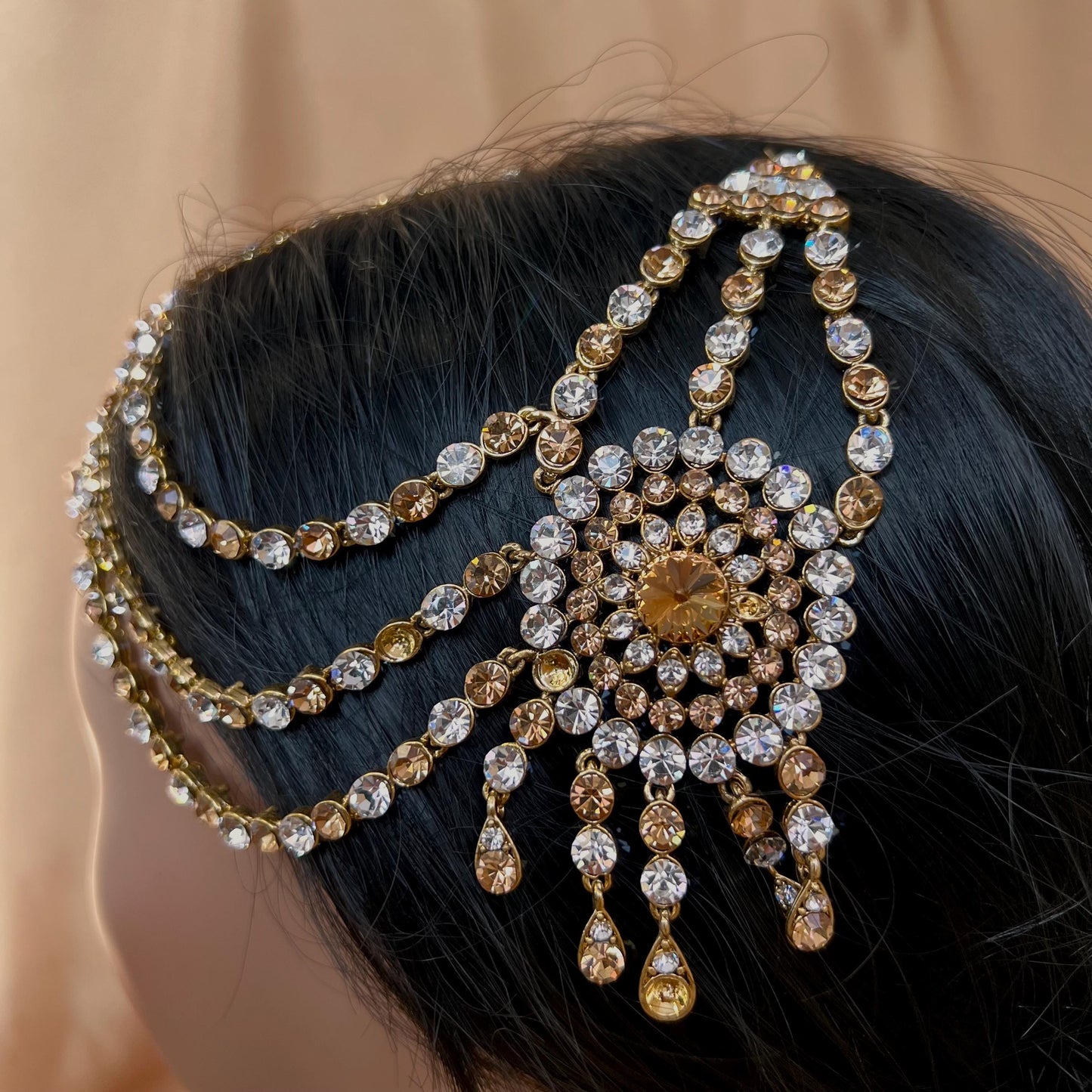 New Fashion Fancy Jhumar! Jhoomar Passa with Tikka One Piece Stylish Trending Indian Pakistani Style Bollywood Antique Gold Clear Rhinestone