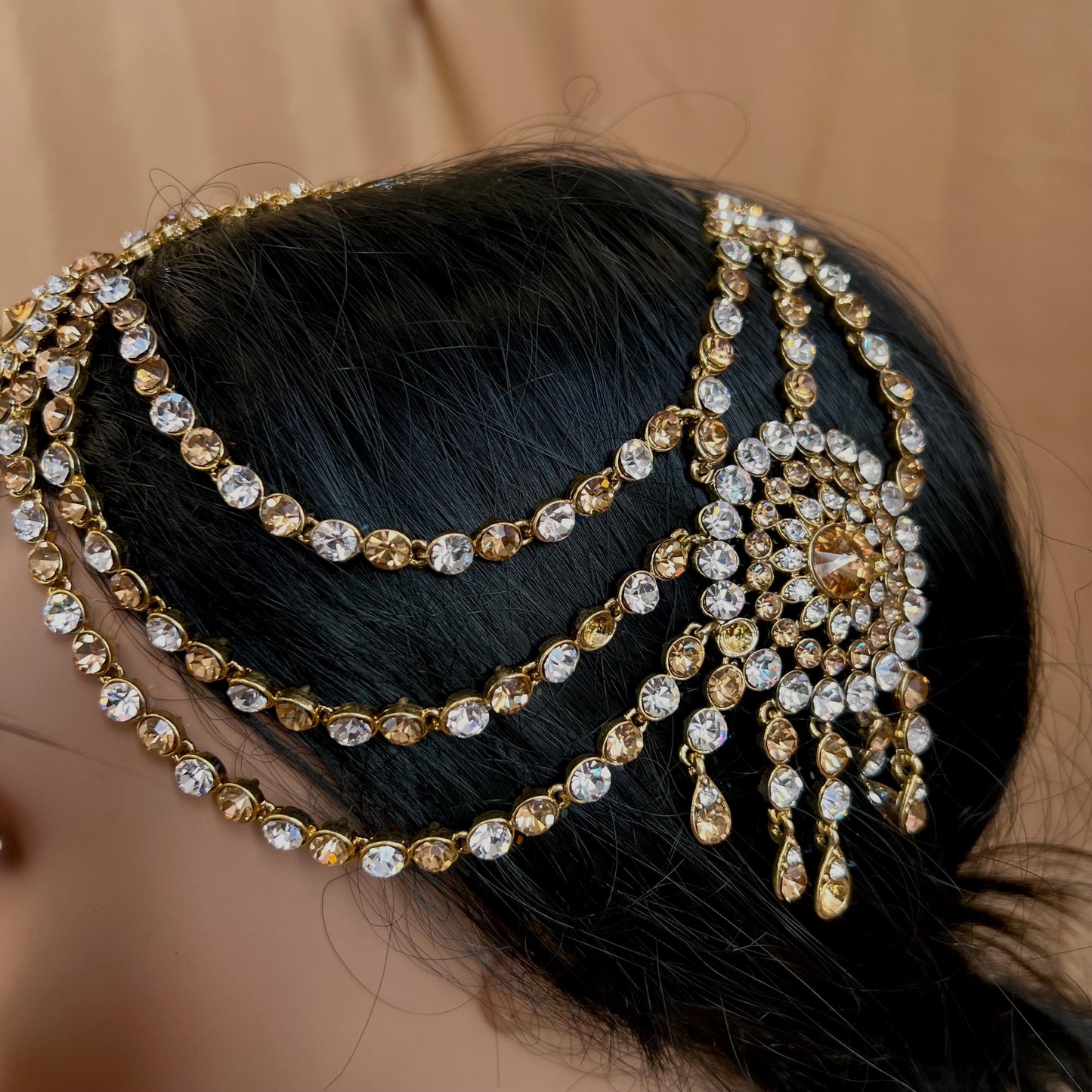 New Fashion Fancy Jhumar! Jhoomar Passa with Tikka One Piece Stylish Trending Indian Pakistani Style Bollywood Antique Gold Clear Rhinestone