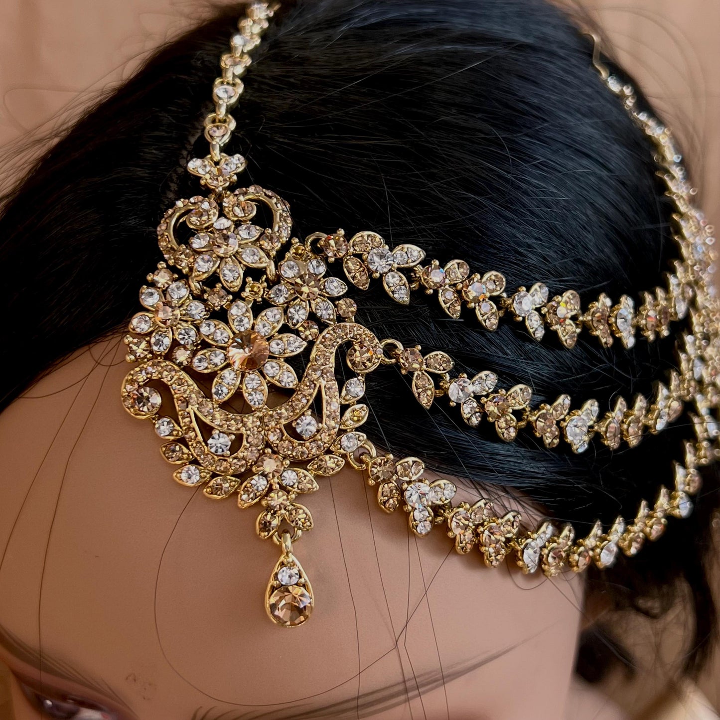 New Fashion Fancy Jhumar! Jhoomar Passa with Tikka One Piece Stylish Trending Indian Pakistani Style Bollywood Antique Gold Clear Rhinestone