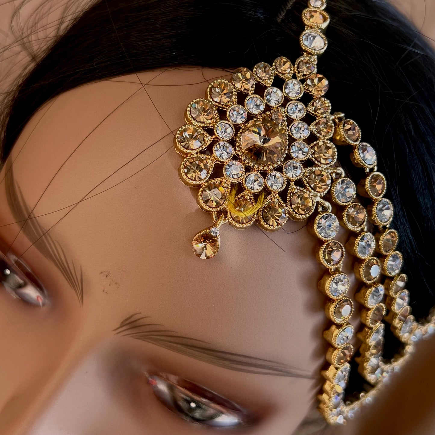 New Fashion Fancy Jhumar! Jhoomar Passa with Tikka One Piece Stylish Trending Indian Pakistani Style Bollywood Antique Gold Clear Rhinestone