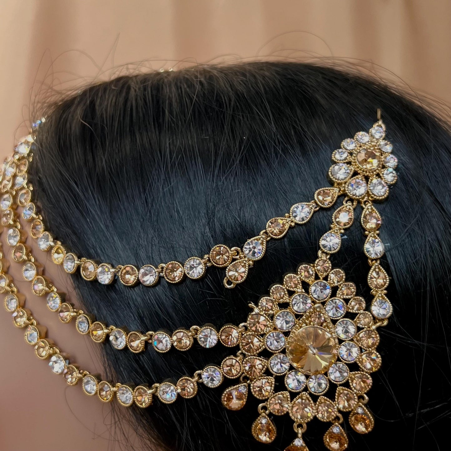 New Fashion Fancy Jhumar! Jhoomar Passa with Tikka One Piece Stylish Trending Indian Pakistani Style Bollywood Antique Gold Clear Rhinestone