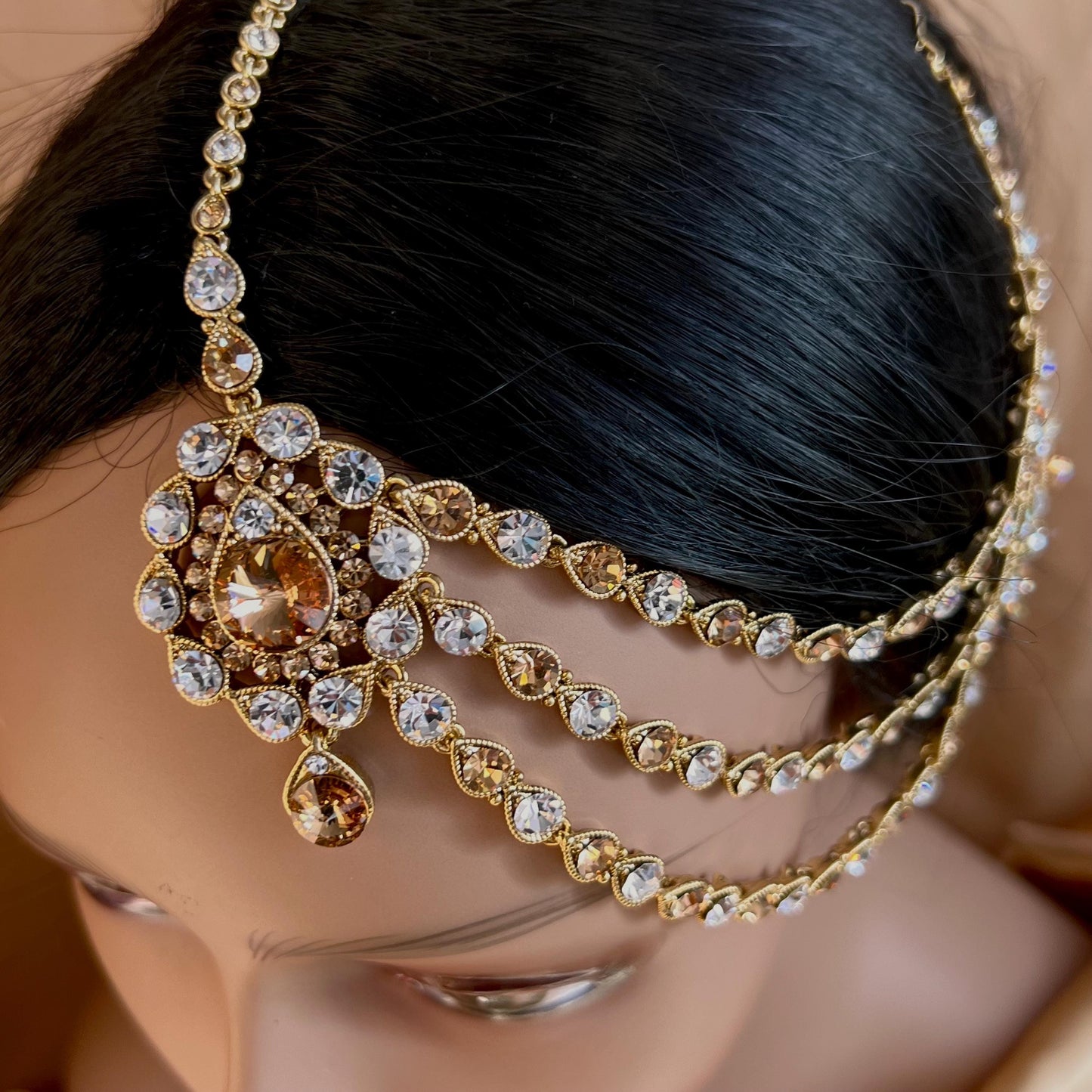 New Fashion Fancy Jhumar! Jhoomar Passa with Tikka One Piece Stylish Trending Indian Pakistani Style Bollywood Antique Gold Clear Rhinestone