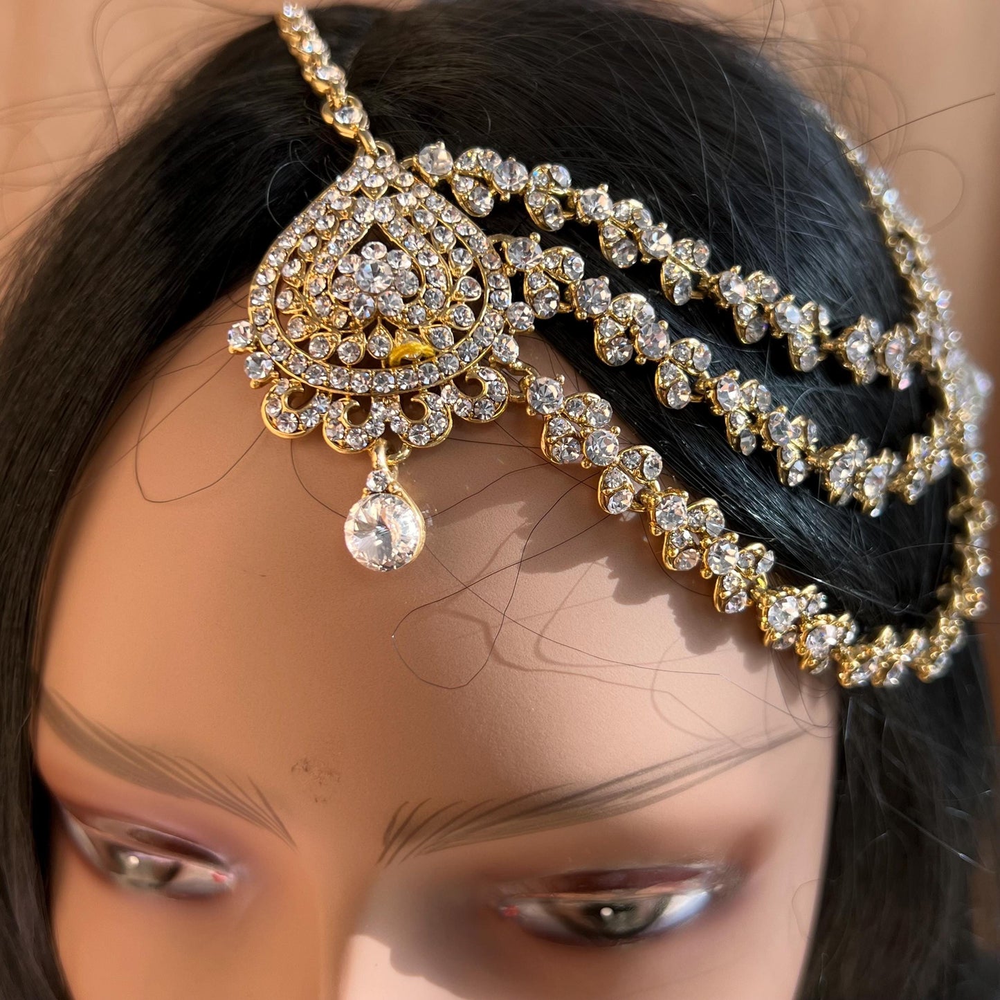 New Fashion Fancy Jhumar! Jhoomar Passa with Tikka One Piece Stylish Trending Indian Pakistani Style Bollywood Antique Gold Clear Rhinestone