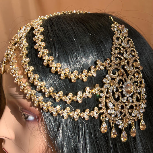 New Fashion Fancy Jhumar! Jhoomar Passa with Tikka One Piece Stylish Trending Indian Pakistani Style Bollywood Antique Gold Clear Rhinestone