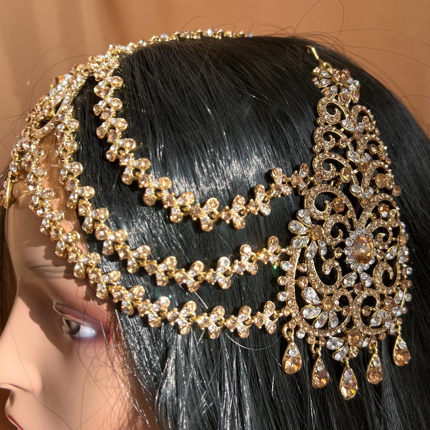 New Fashion Fancy Jhumar! Jhoomar Passa with Tikka One Piece Stylish Trending Indian Pakistani Style Bollywood Antique Gold Clear Rhinestone