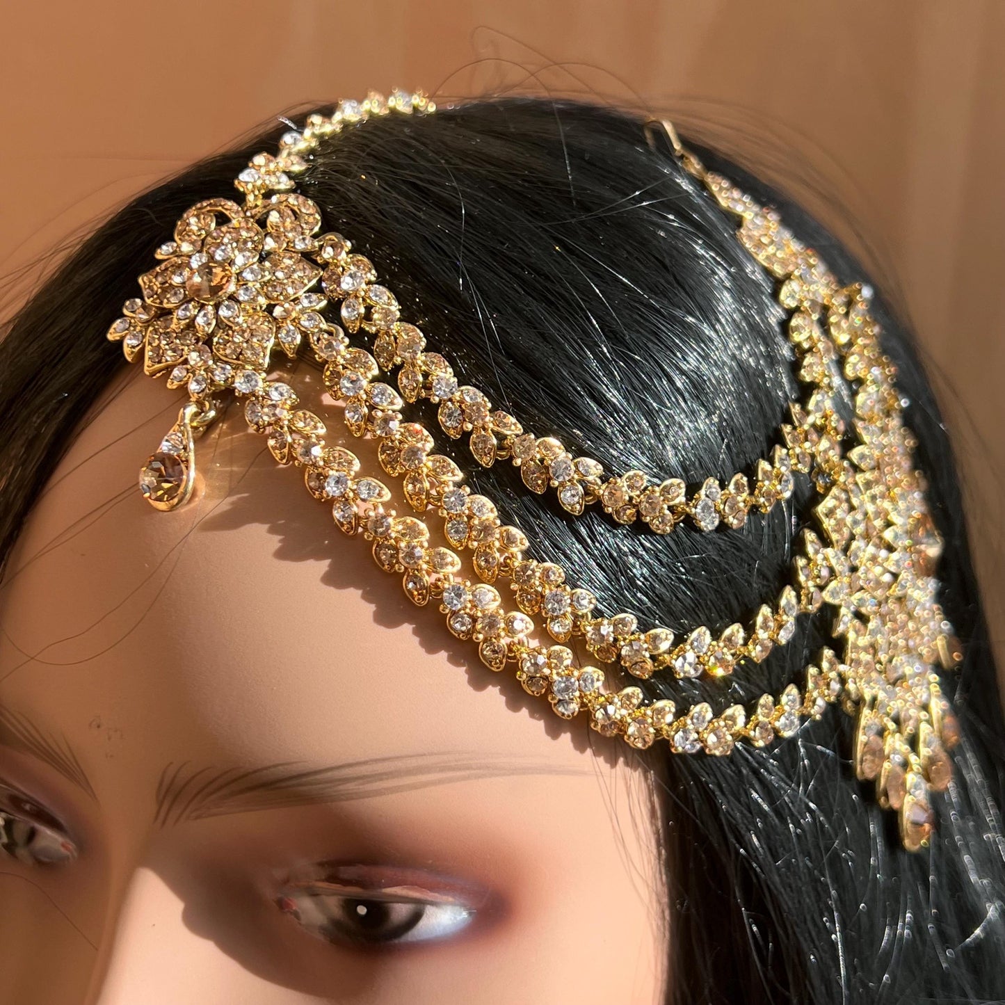 New Fashion Fancy Jhumar! Jhoomar Passa with Tikka One Piece Stylish Trending Indian Pakistani Style Bollywood Antique Gold Clear Rhinestone