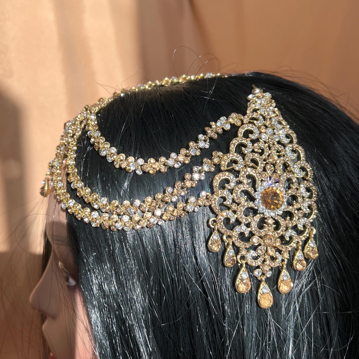 New Fashion Fancy Jhumar! Jhoomar Passa with Tikka One Piece Stylish Trending Indian Pakistani Style Bollywood Antique Gold Clear Rhinestone