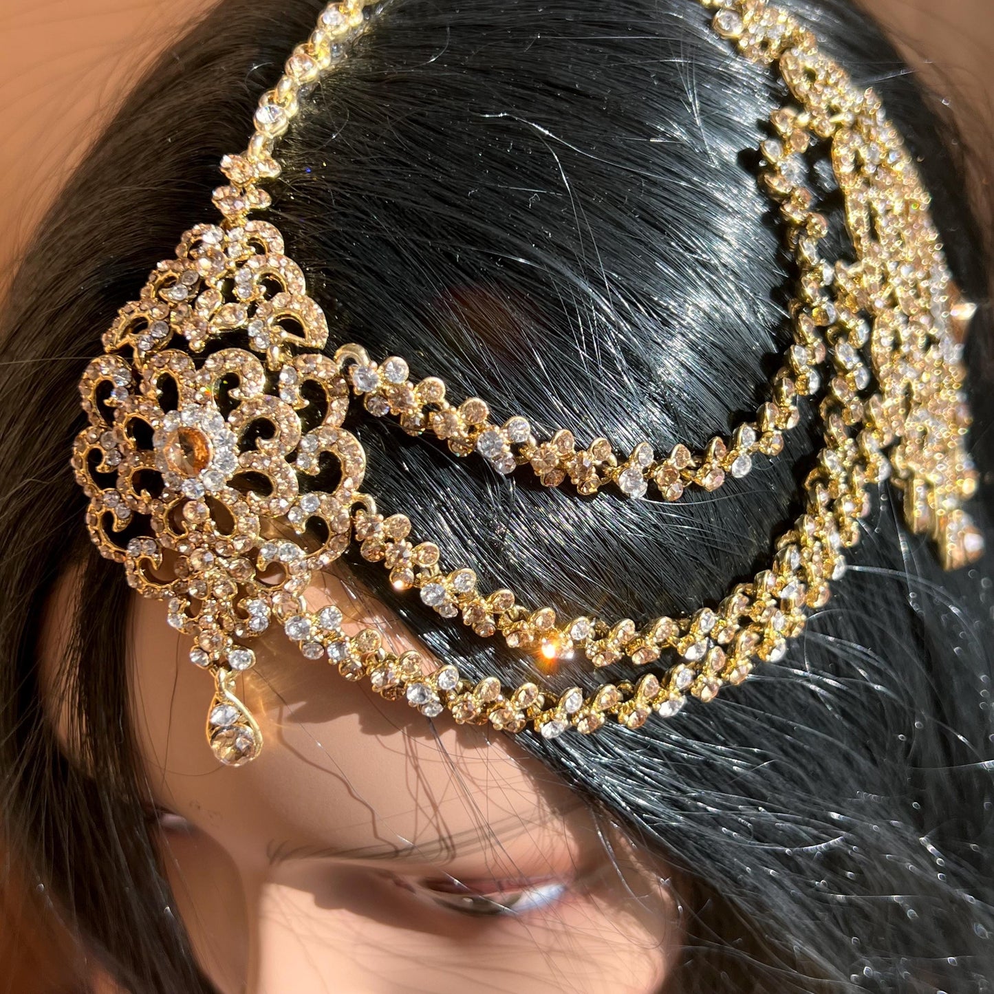 New Fashion Fancy Jhumar! Jhoomar Passa with Tikka One Piece Stylish Trending Indian Pakistani Style Bollywood Antique Gold Clear Rhinestone