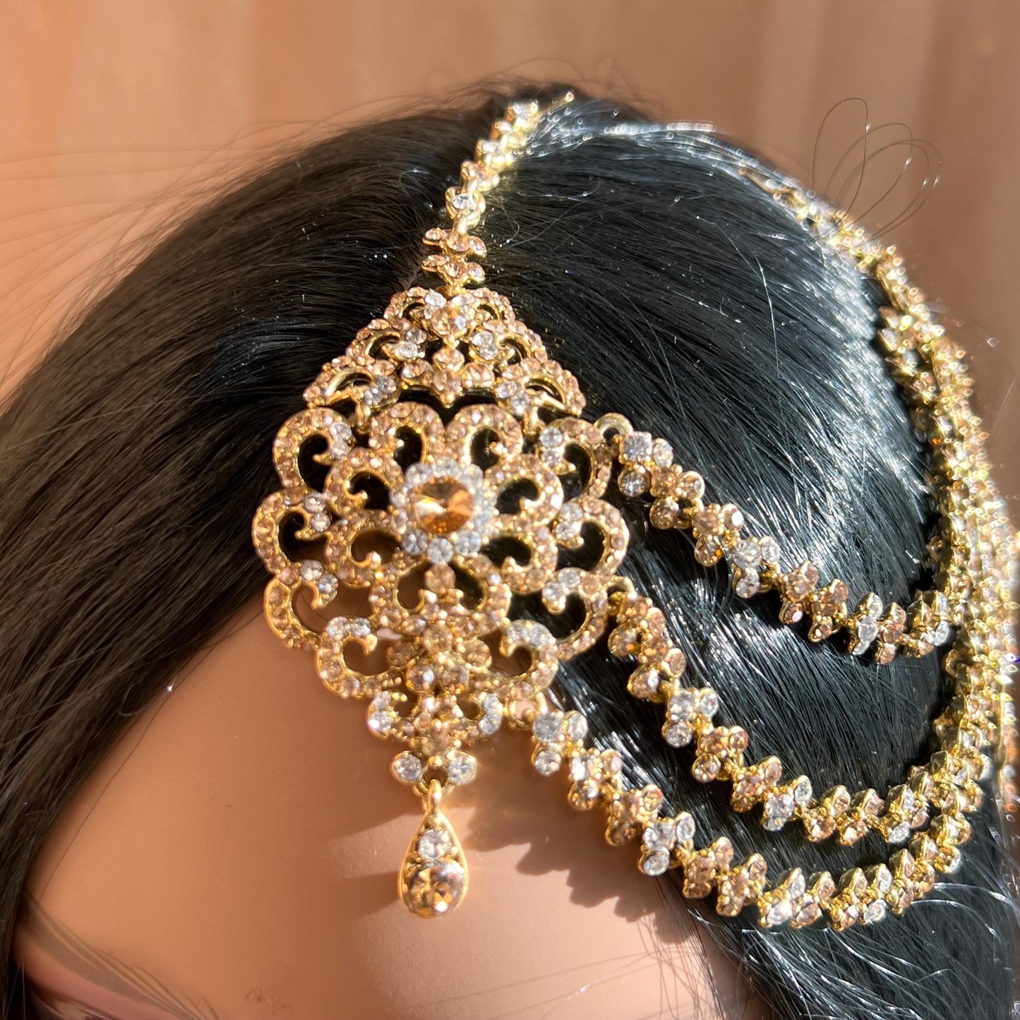 New Fashion Fancy Jhumar! Jhoomar Passa with Tikka One Piece Stylish Trending Indian Pakistani Style Bollywood Antique Gold Clear Rhinestone