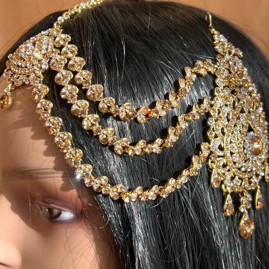 New Fashion Fancy Jhumar! Jhoomar Passa with Tikka One Piece Stylish Trending Indian Pakistani Style Bollywood Antique Gold Clear Rhinestone