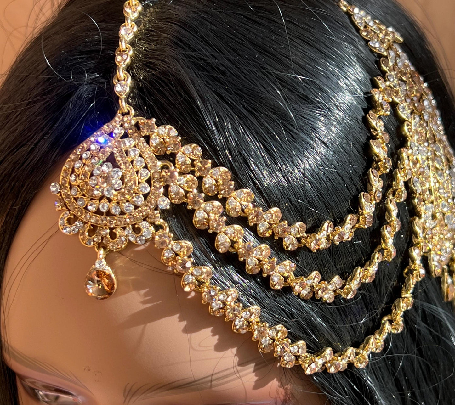 New Fashion Fancy Jhumar! Jhoomar Passa with Tikka One Piece Stylish Trending Indian Pakistani Style Bollywood Antique Gold Clear Rhinestone