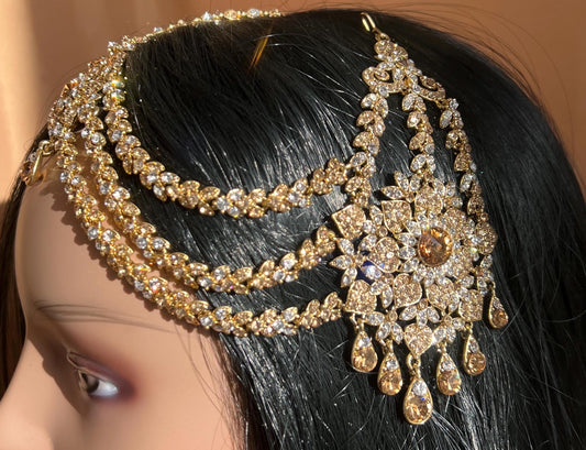 New Fashion Fancy Jhumar! Jhoomar Passa with Tikka One Piece Stylish Trending Indian Pakistani Style Bollywood Antique Gold Clear Rhinestone