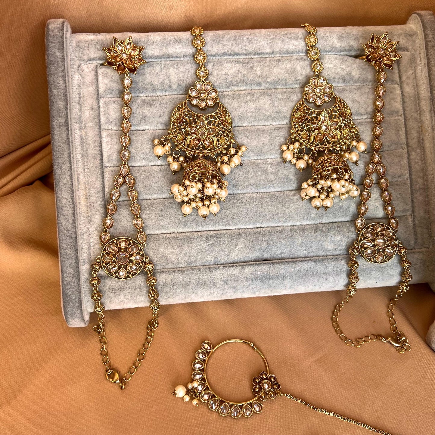 Antique Gold & Champagne Bridal Choker Set - Slightly Imperfect