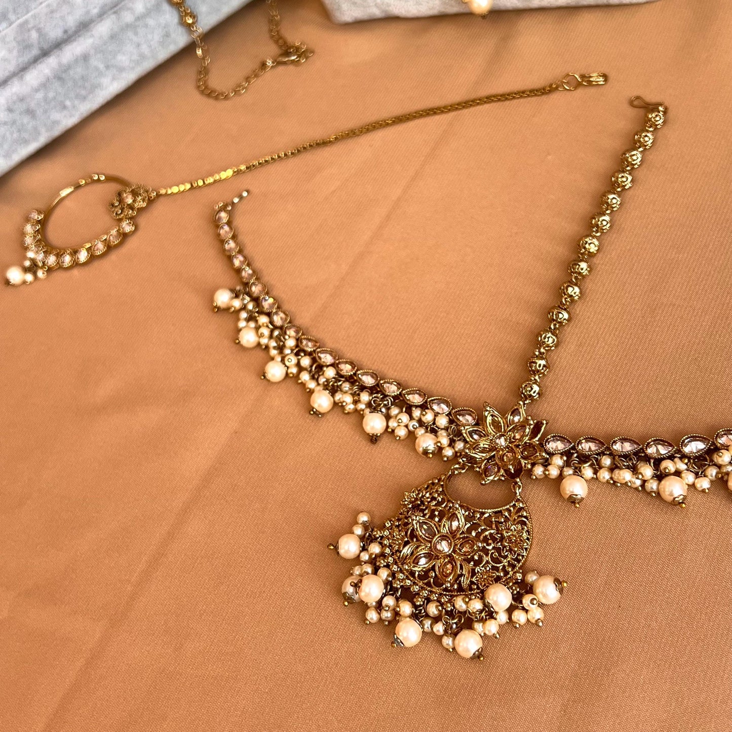 Antique Gold & Champagne Bridal Choker Set - Slightly Imperfect