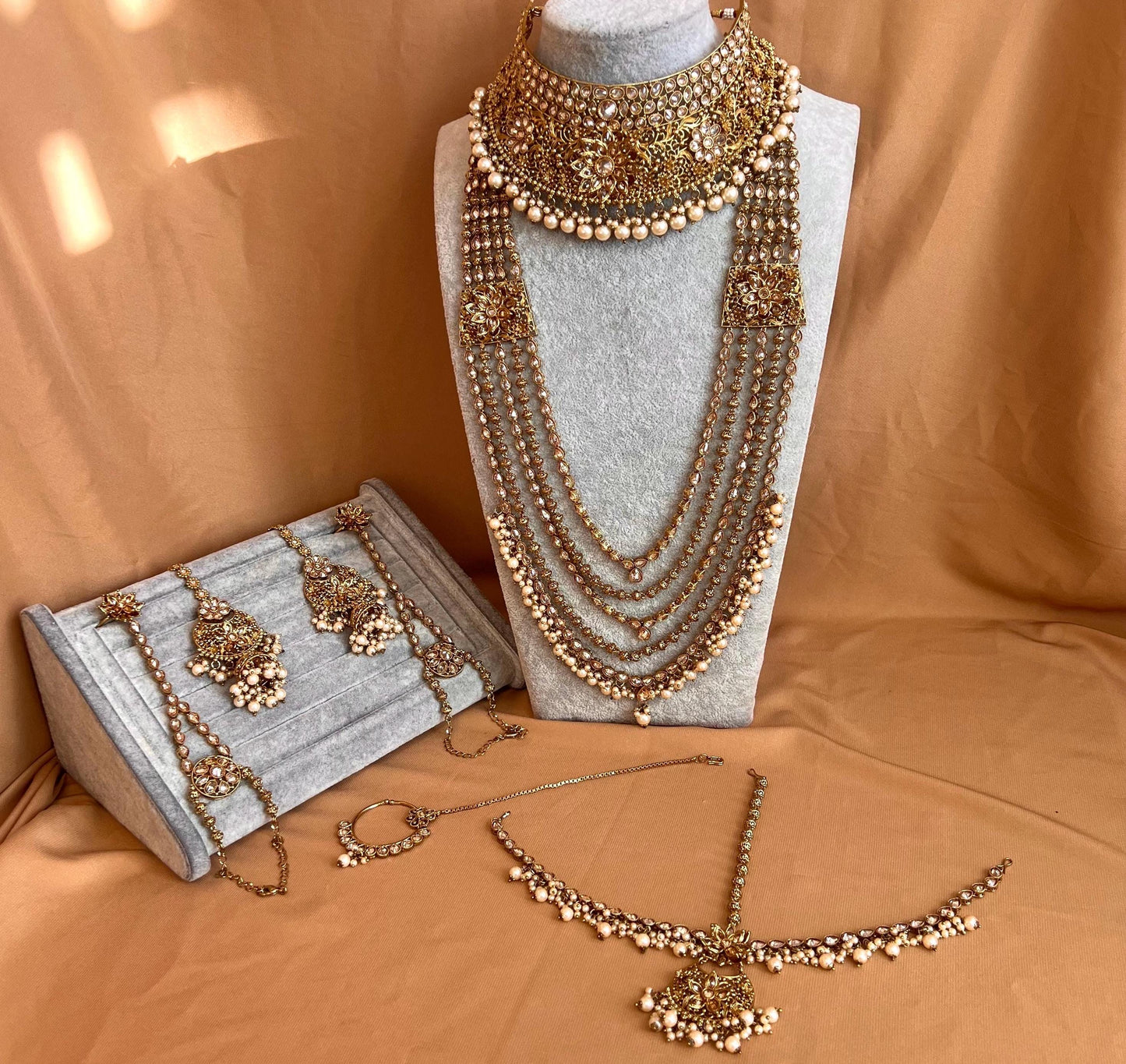 Antique Gold & Champagne Bridal Choker Set - Slightly Imperfect
