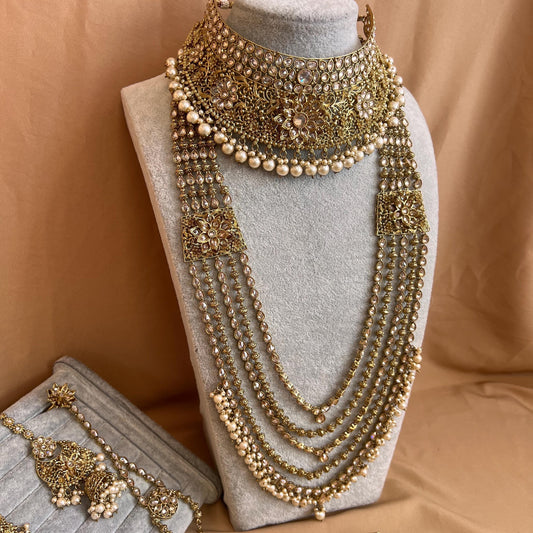 Antique Gold & Champagne Bridal Choker Set - Slightly Imperfect