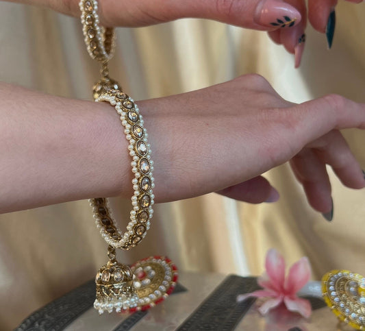 Champagne Faux Kundan Pearl Jhumka Bangle X 4/Indian/ Pakistani/Jewelley/ Fashion Bracelet