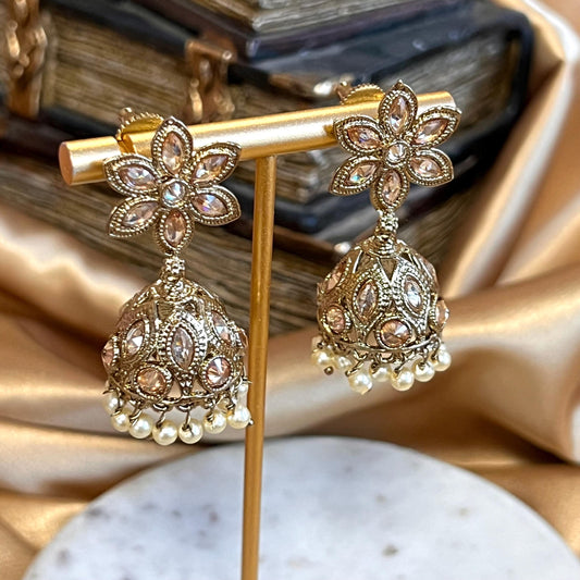Antique Gold Champagne Jhumki Earrings/ Medium/ Indian Style Jhumka Earrings