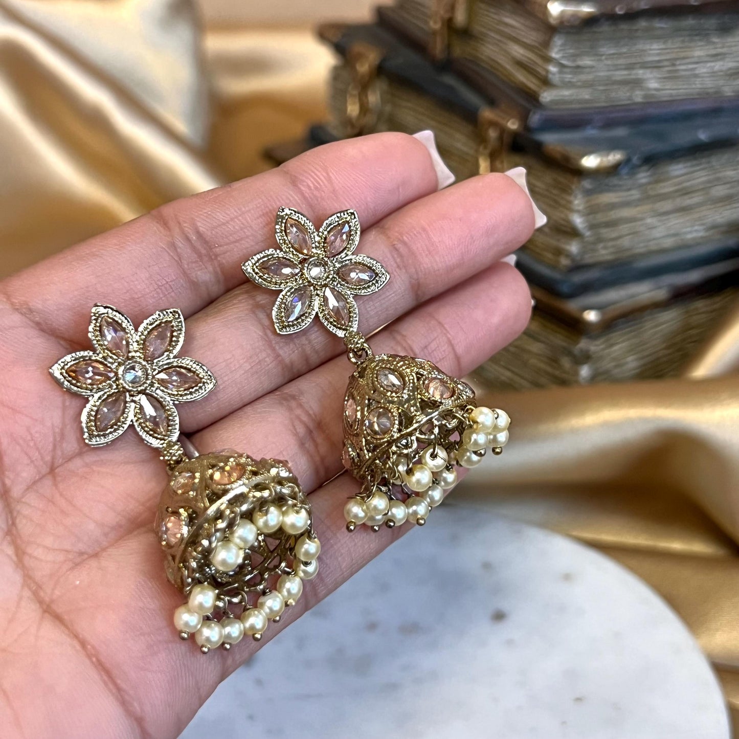 Antique Gold Champagne Jhumki Earrings/ Medium/ Indian Style Jhumka Earrings