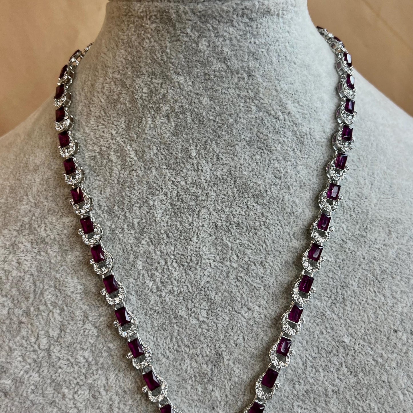 Purple Silver Short Necklace with Earring/Reception/Christmas/New Years Party/Fashion Jewellery/ Gift for Women/Purple Jewellery