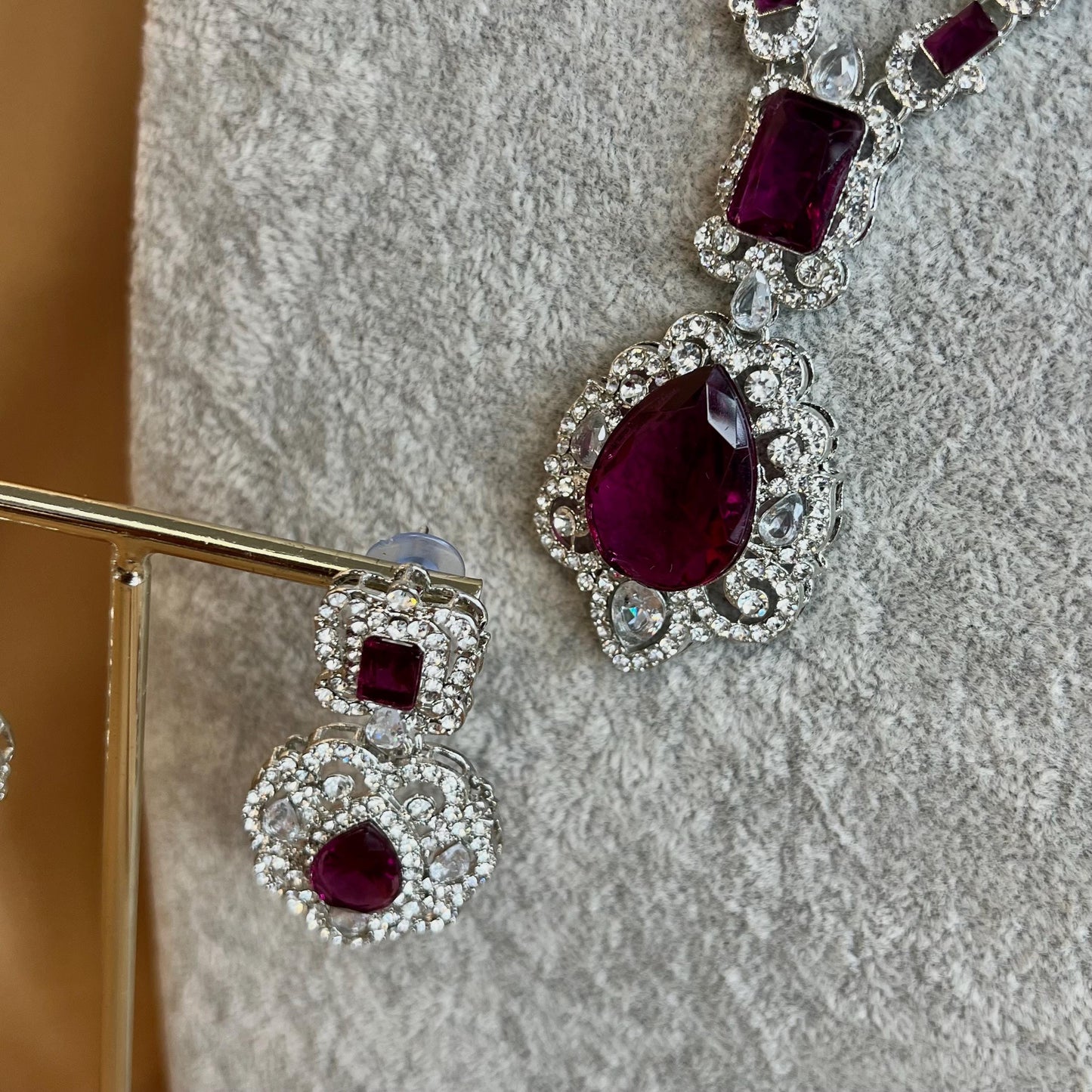 Purple Silver Short Necklace with Earring/Reception/Christmas/New Years Party/Fashion Jewellery/ Gift for Women/Purple Jewellery