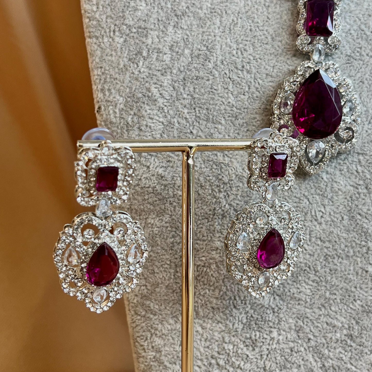 Purple Silver Short Necklace with Earring/Reception/Christmas/New Years Party/Fashion Jewellery/ Gift for Women/Purple Jewellery