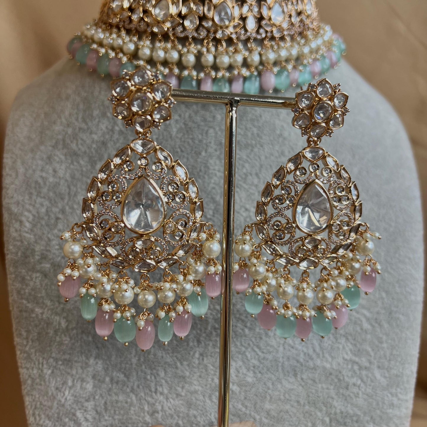 Pastels Gold Plated Kundan Choker Set/Pink Blue Choker Set/Indian Choker Set/Gold Plated Jewellery/Bridal Jewellery/Bridal Kundan Jewels