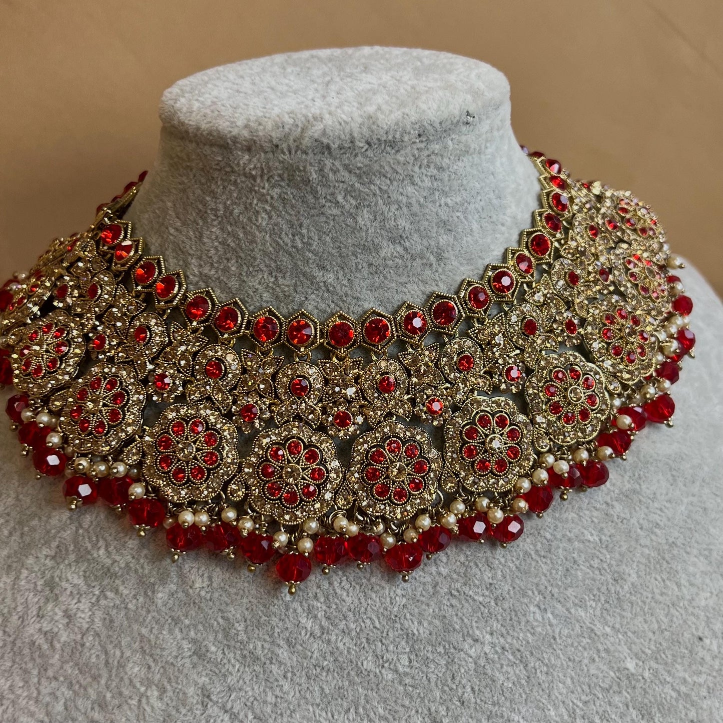 Red Necklace Set With Earrings Only - Red/Indian/ Pakistani Style/ Choker/ Earring/ Tikka/Wedding/Party